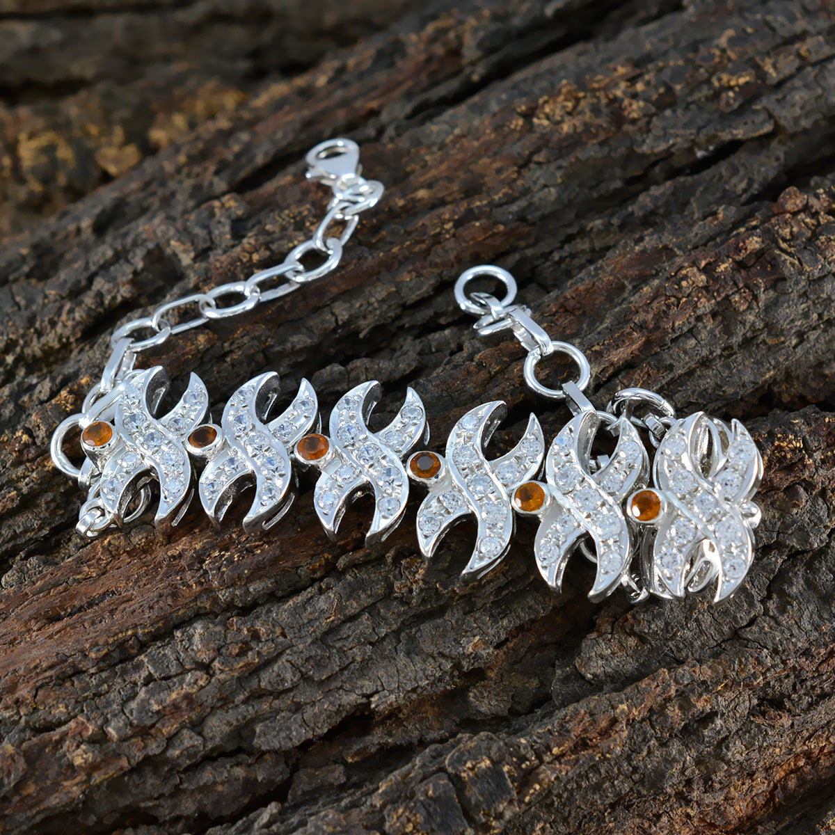 Citrine Glastonbury Festival Classic Yellow Silver Tennis Bracelet