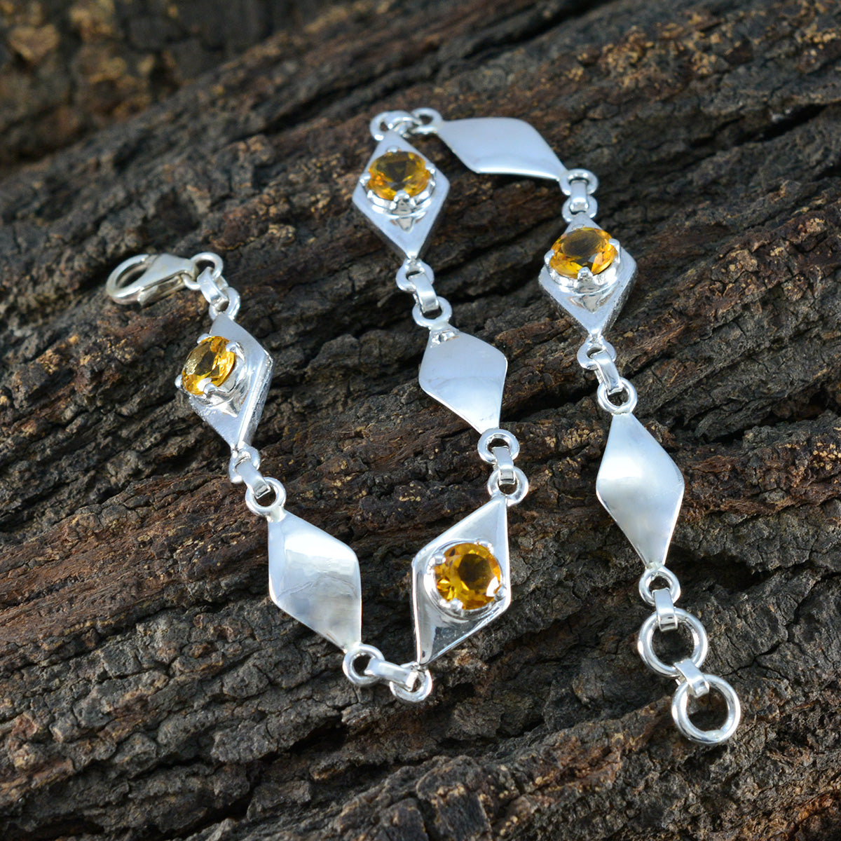 Citrine Global Day of Parents Slim Yellow Sterling Silver Links Bracelet