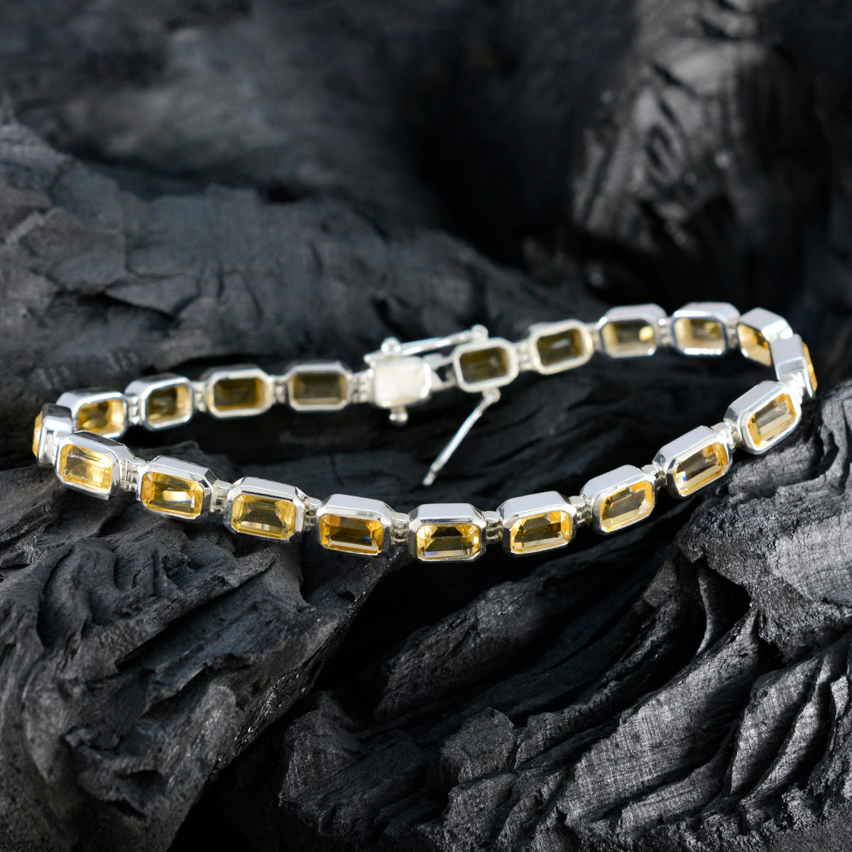 Citrine Golden Week Minimal Yellow Silver Tennis Bracelet