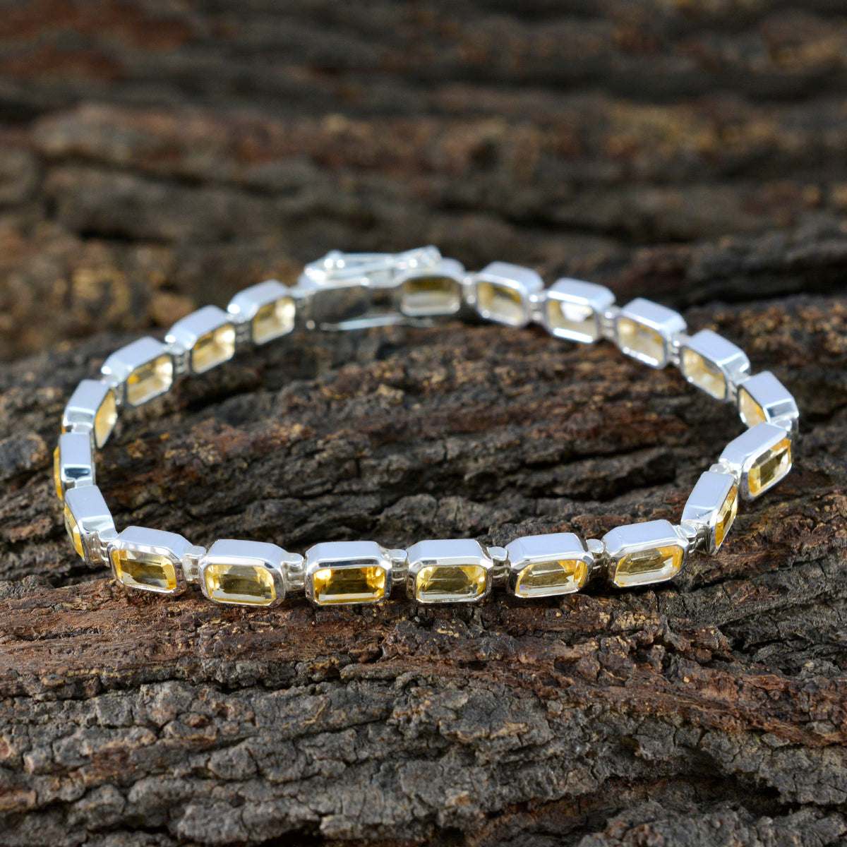 Citrine Golden Week Minimal Yellow Silver Tennis Bracelet