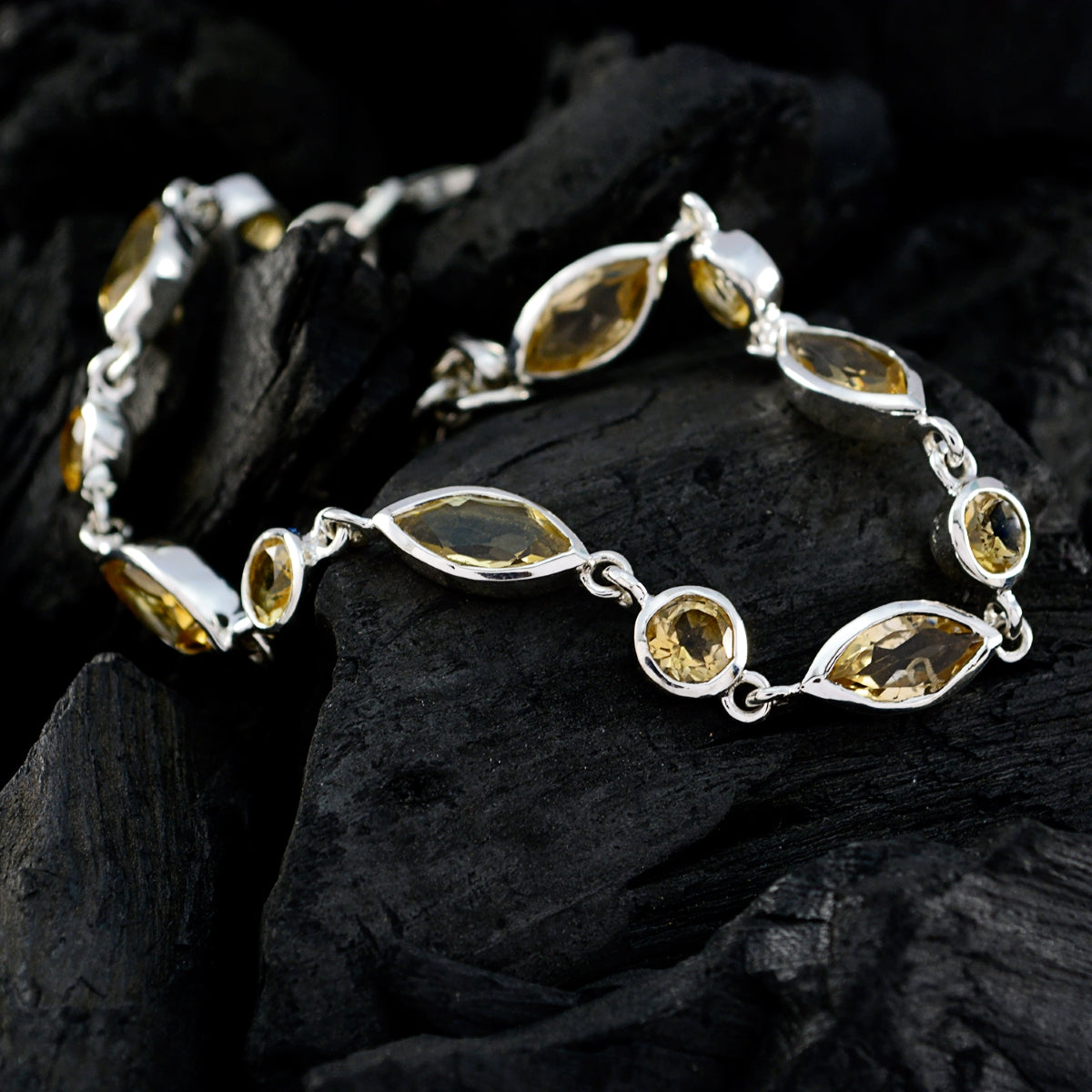Citrine Graduation Dainty Yellow Silver Links Bracelet