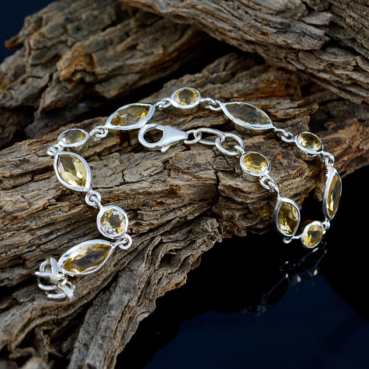 Citrine Graduation Dainty Yellow Silver Links Bracelet