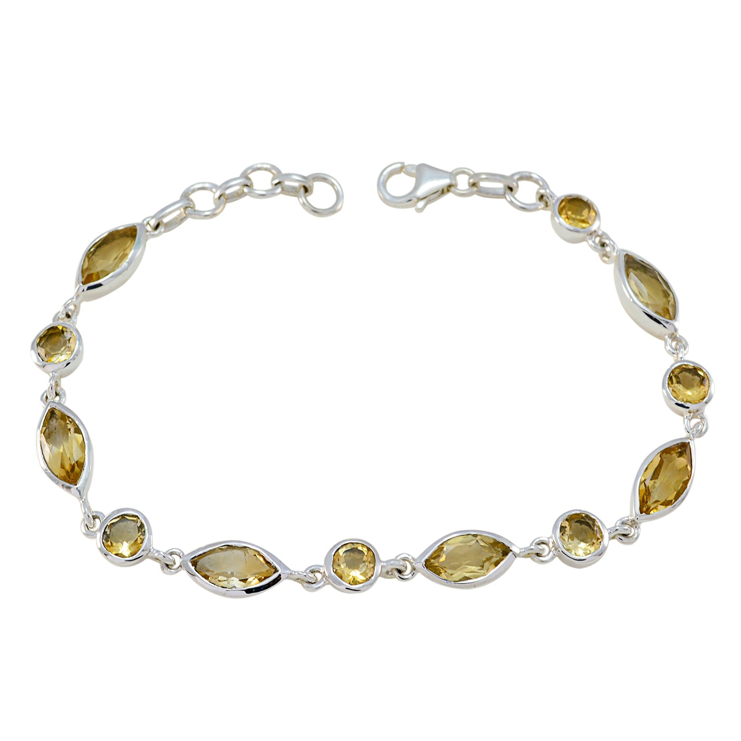 Citrine Graduation Dainty Yellow Silver Links Bracelet メイン画像