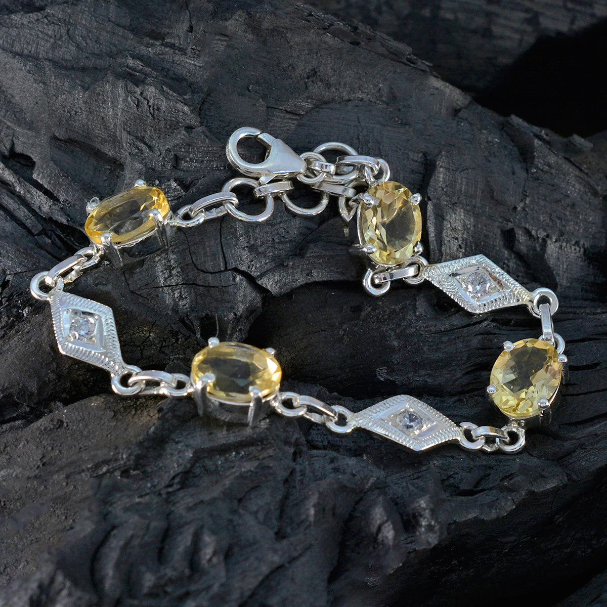 Citrine Halloween Featherlight Yellow Silver Links Bracelet