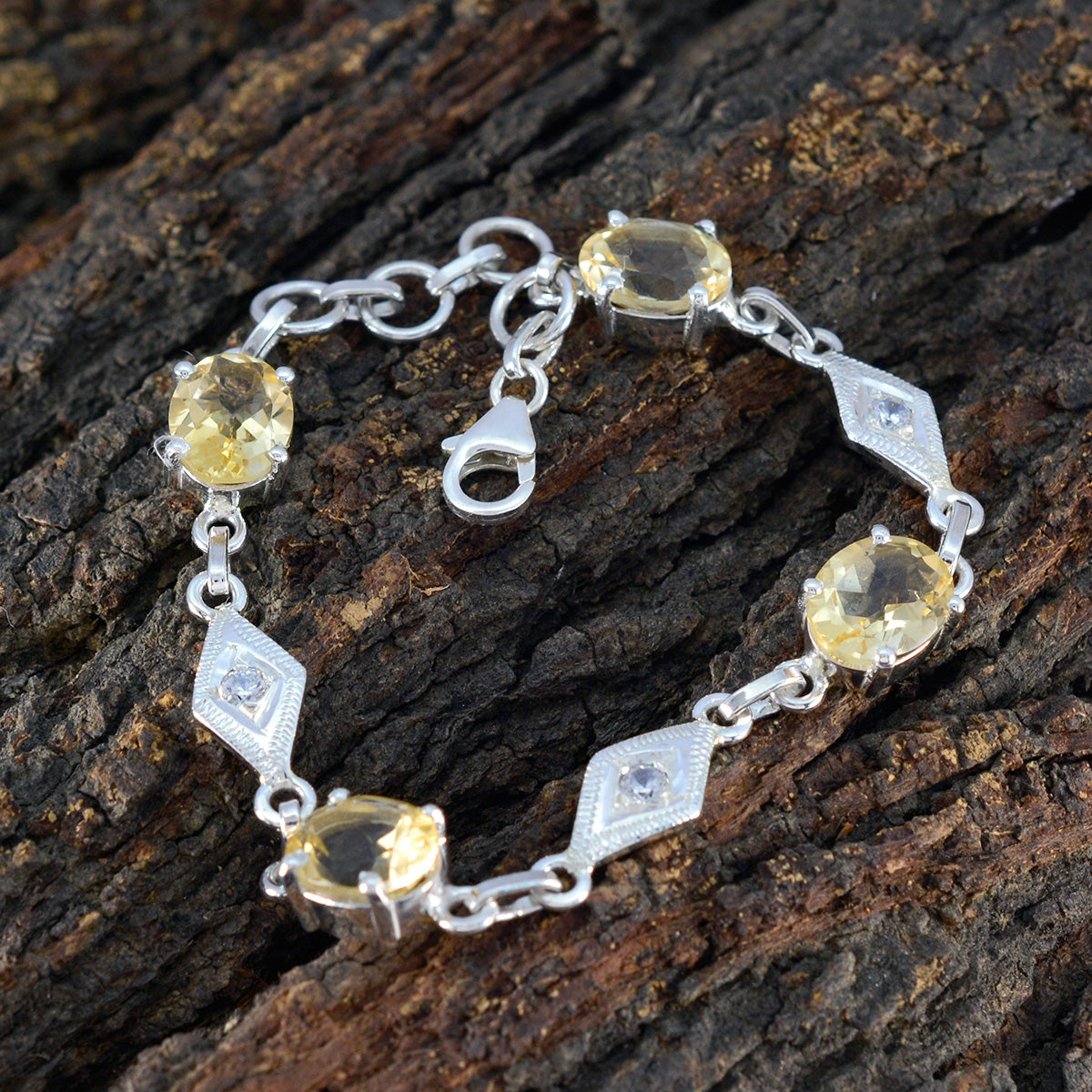Citrine Halloween Featherlight Yellow Silver Links Bracelet