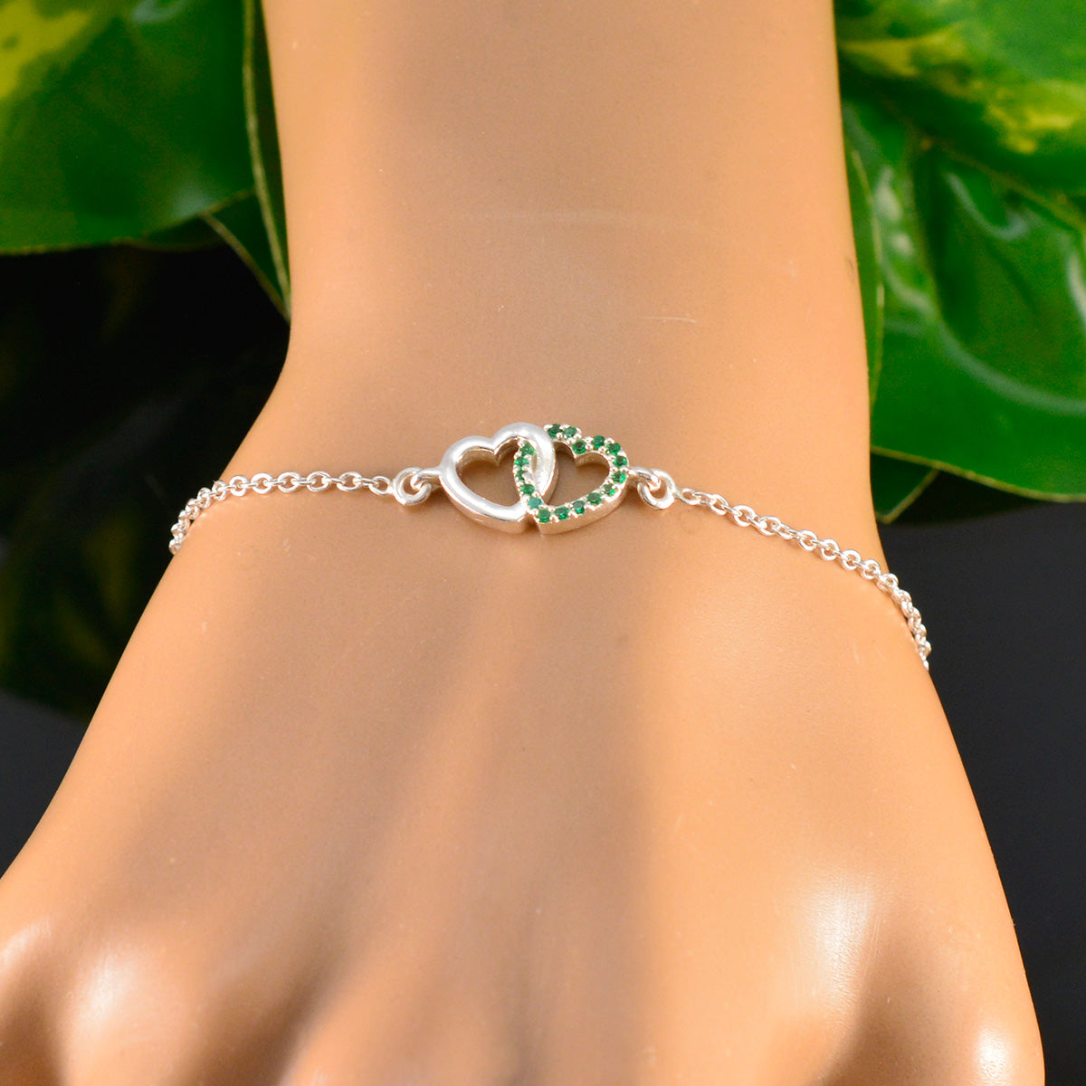 Emerald CZ Honor Minimalist Green Sterling Silver Chain Bracelet