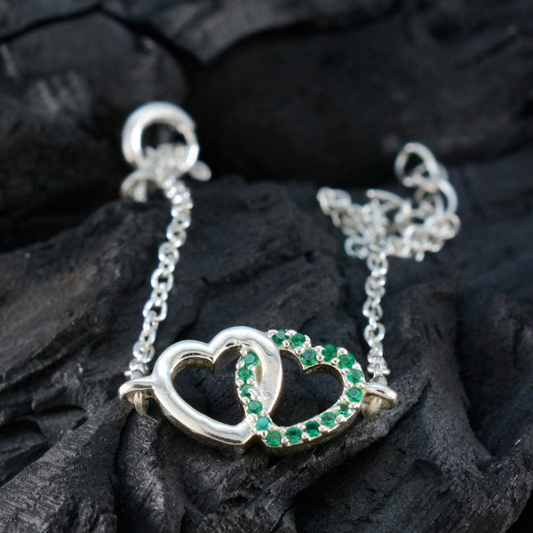 Emerald CZ Honor Minimalist Green Sterling Silver Chain Bracelet