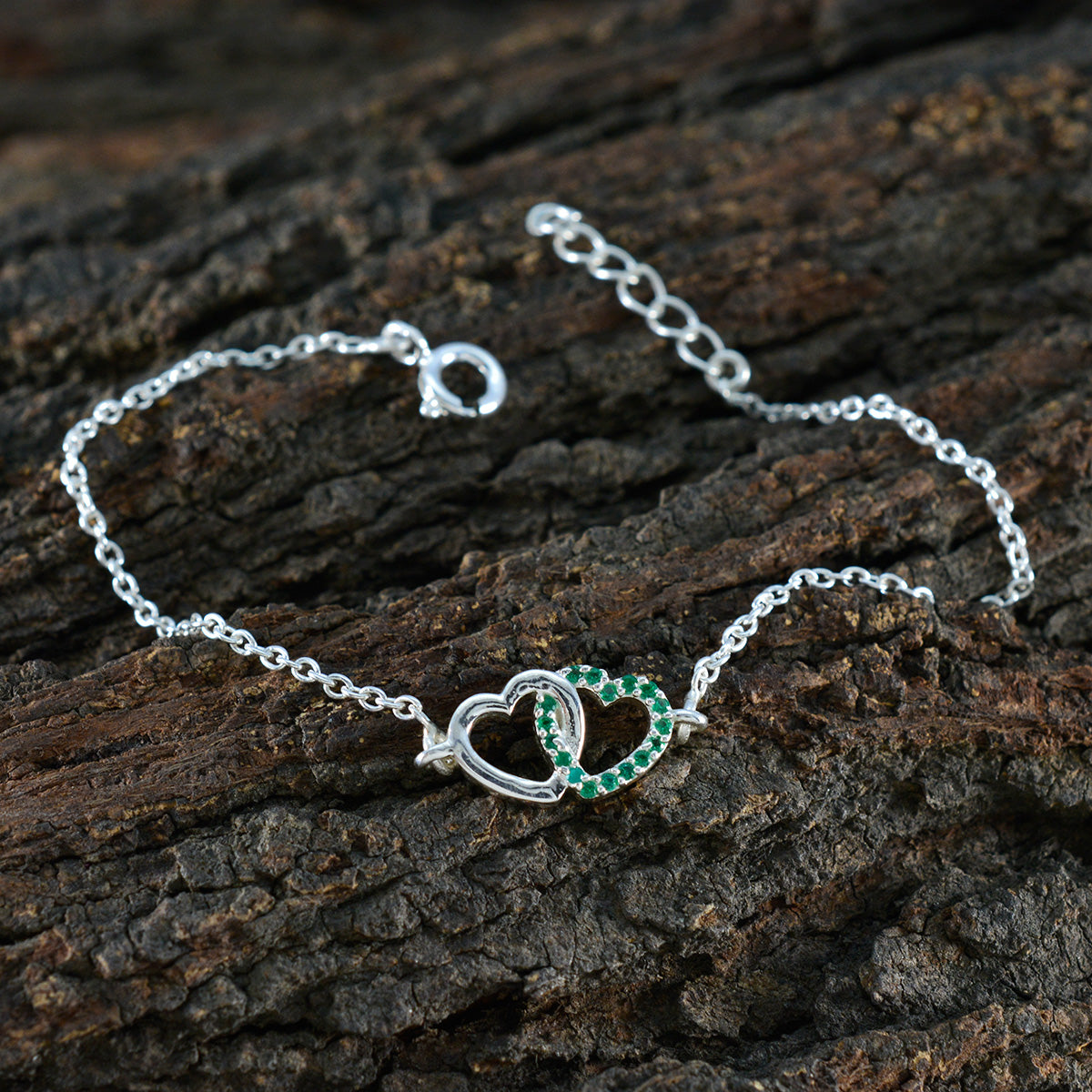 Emerald CZ Honor Minimalist Green Sterling Silver Chain Bracelet