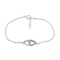 Emerald CZ Honor Minimalist Green Sterling Silver Chain Bracelet