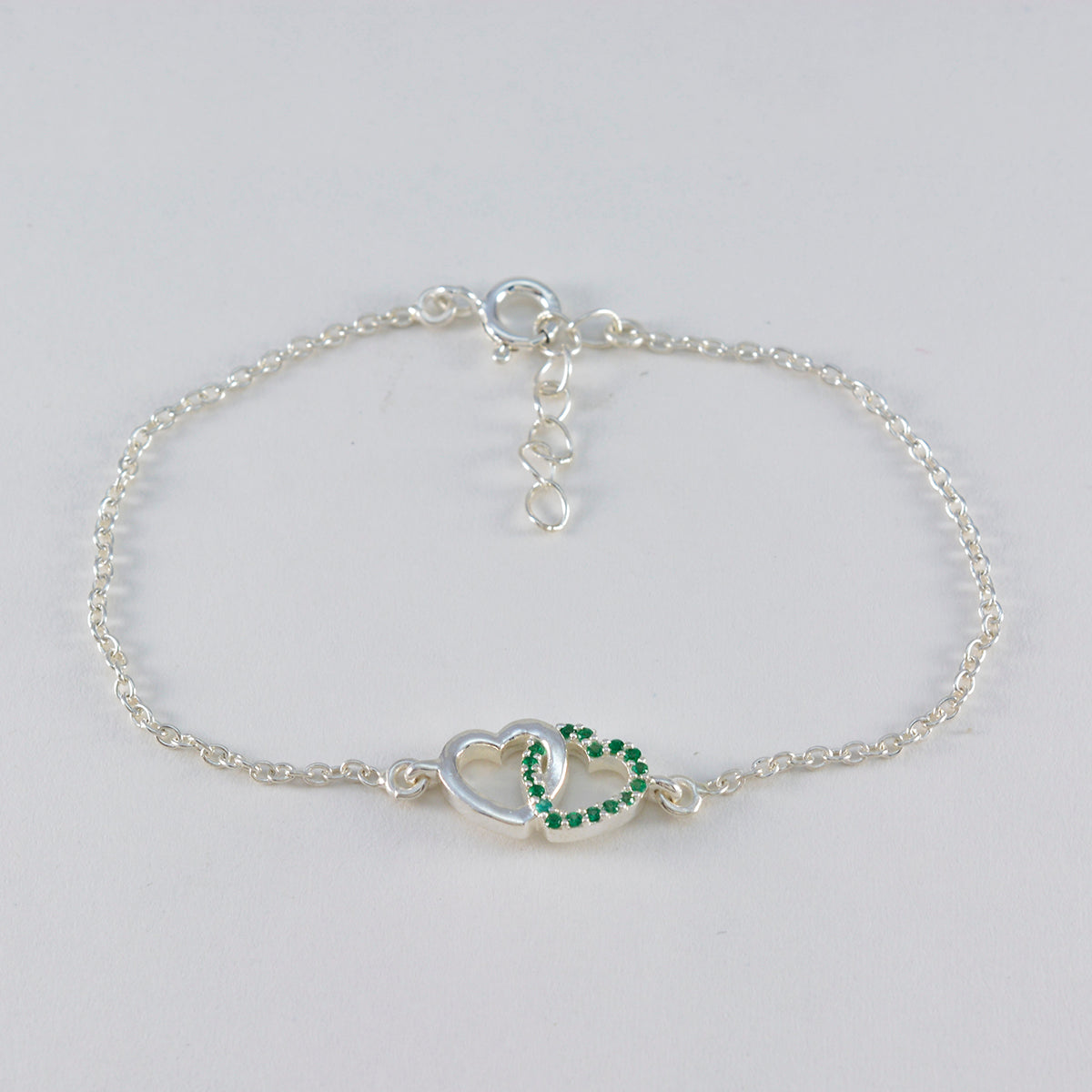 Emerald CZ Honor Minimalist Green Sterling Silver Chain Bracelet