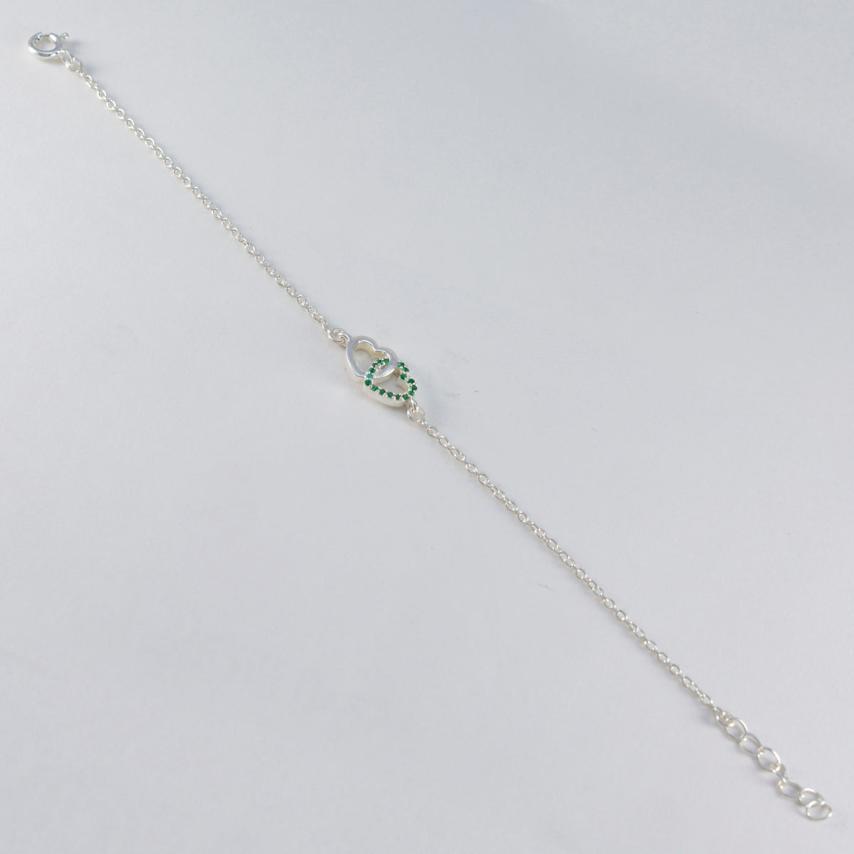 Emerald CZ Honor Minimalist Green Sterling Silver Chain Bracelet