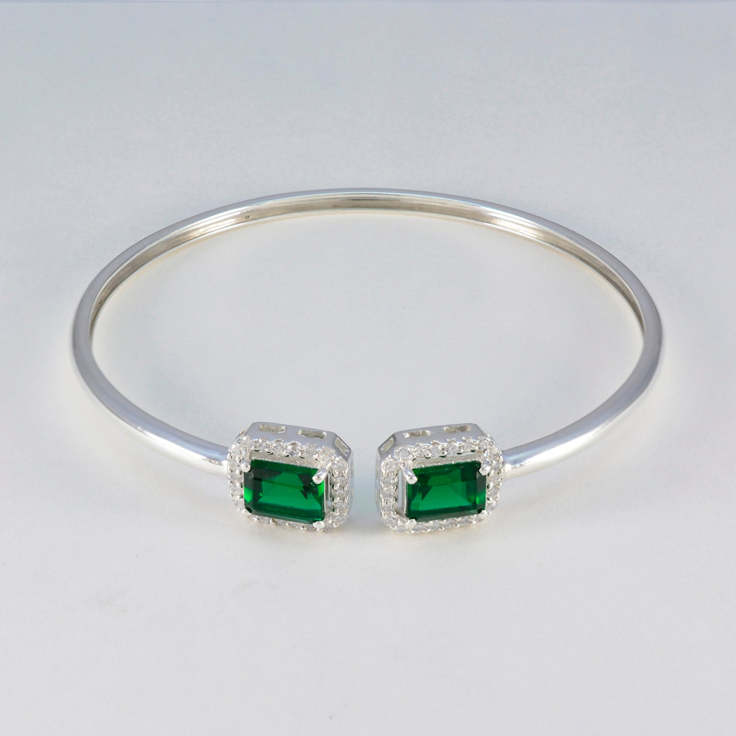 Emerald CZ Ice Cream Day Tiny Green 925 Silver Bangle Bracelet