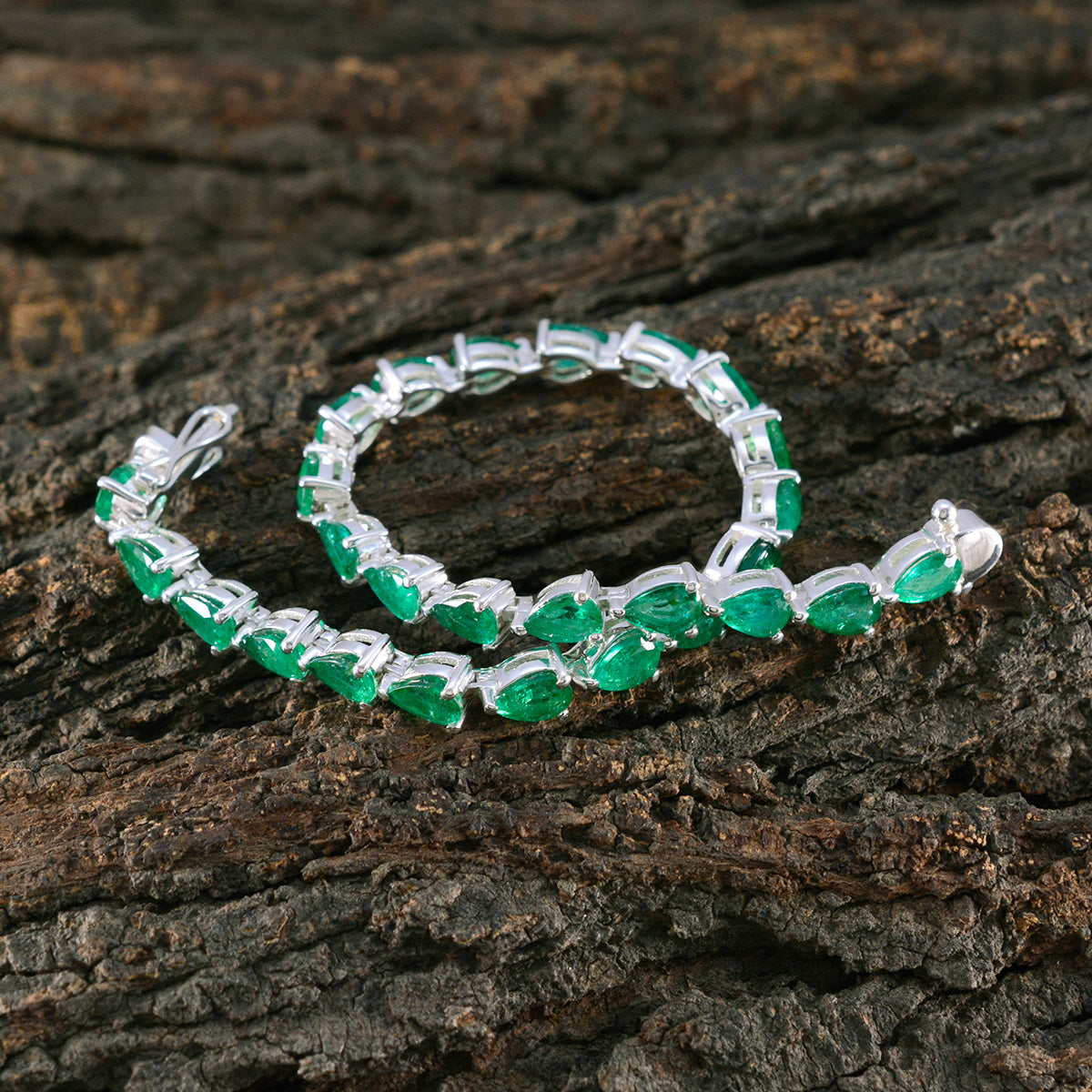 Emerald CZ Independence Day Tiny Green Silver Tennis Bracelet