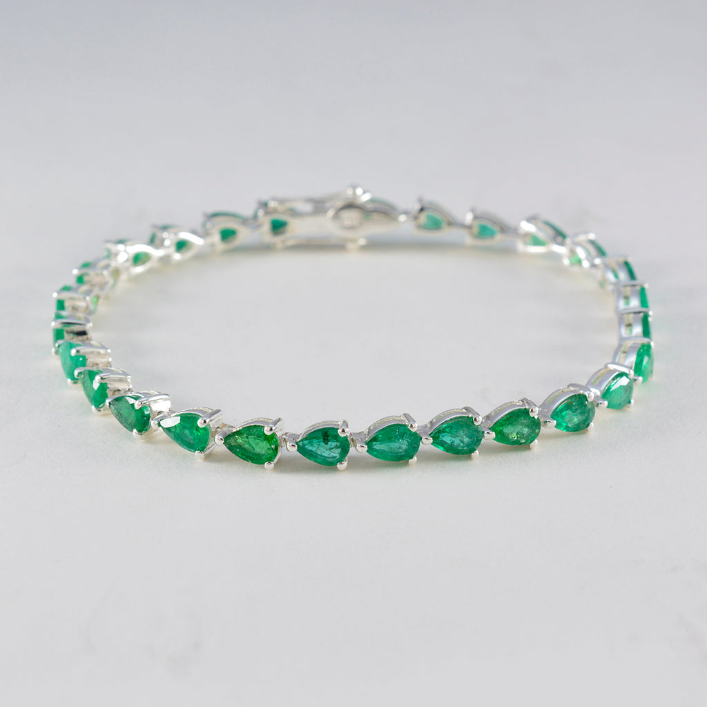 Emerald CZ Independence Day Tiny Green Silver Tennis Bracelet