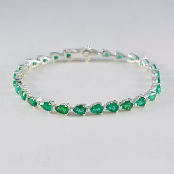 Emerald CZ Independence Day Tiny Green Silver Tennis Bracelet