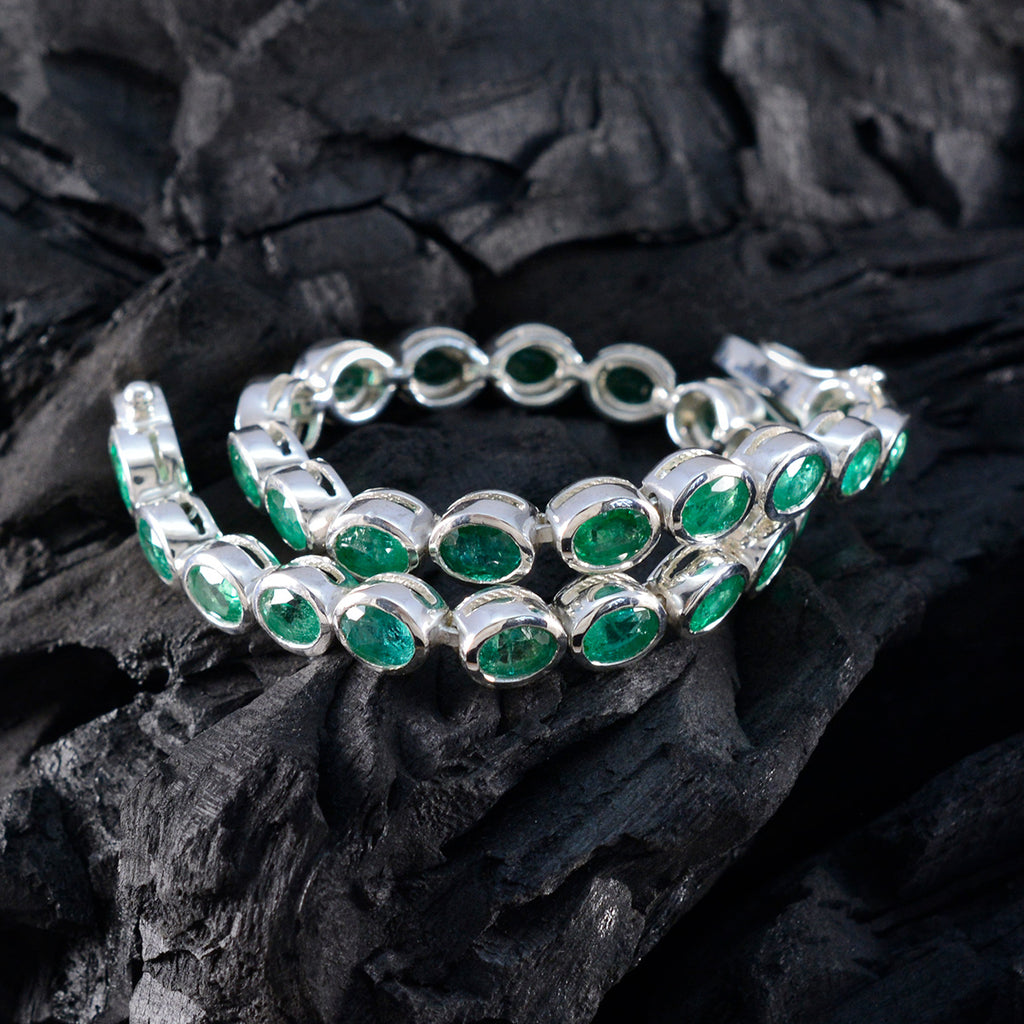 Emerald CZ tea Day Minimal Green Sterling Silver Tennis Bracelet
