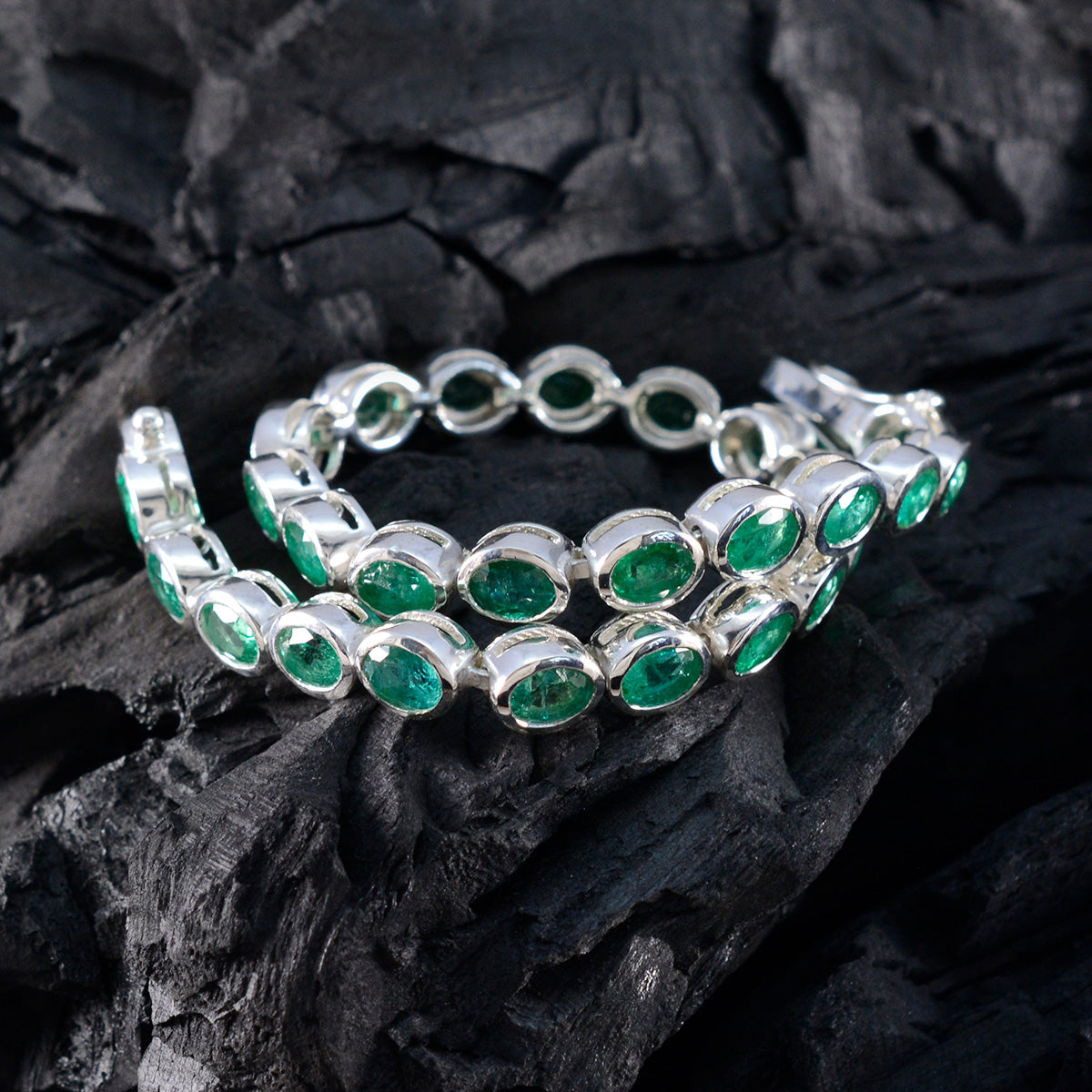 Emerald CZ tea Day Minimal Green Sterling Silver Tennis Bracelet