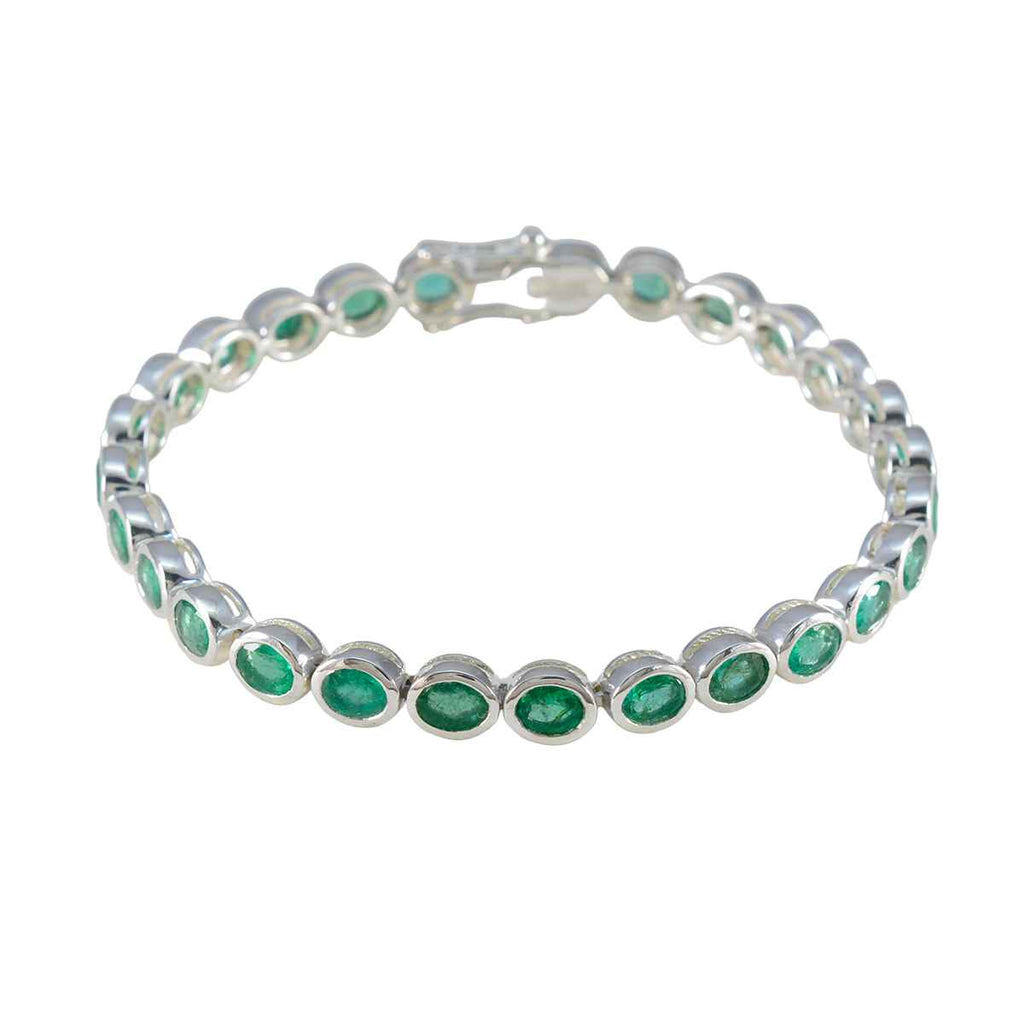 Emerald CZ tea Day Minimal Green Sterling Silver Tennis Bracelet