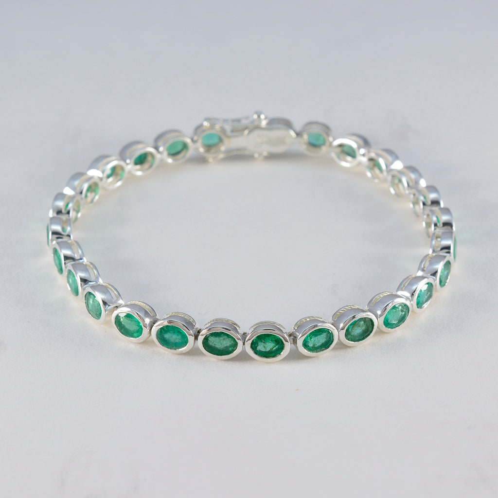 Emerald CZ tea Day Minimal Green Sterling Silver Tennis Bracelet