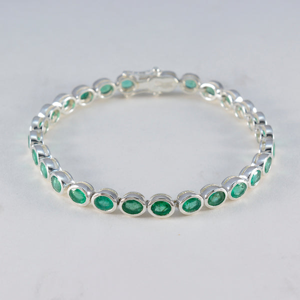 Emerald CZ tea Day Minimal Green Sterling Silver Tennis Bracelet