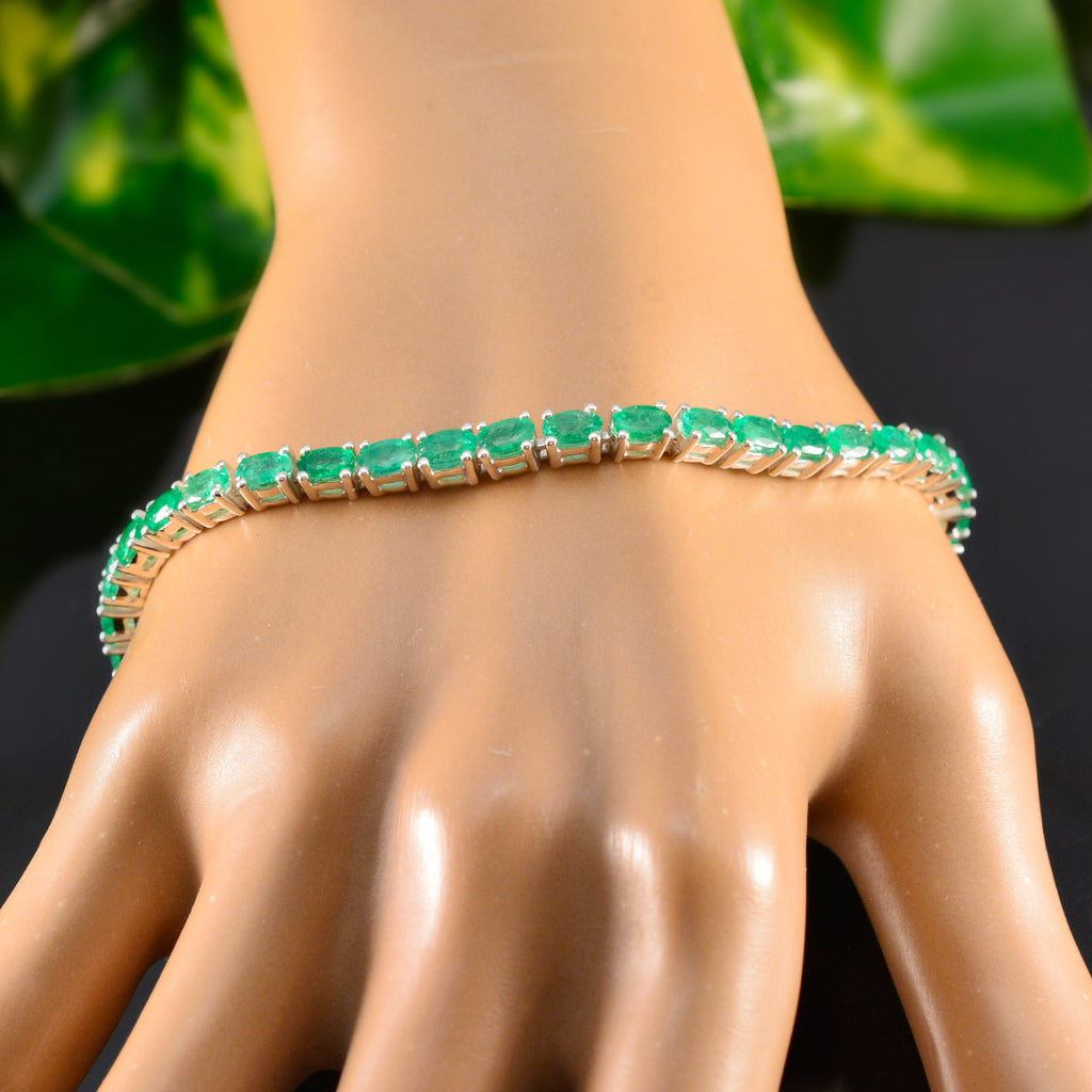Emerald CZ Cat Day Tiny Green 925 Silver Tennis Bracelet
