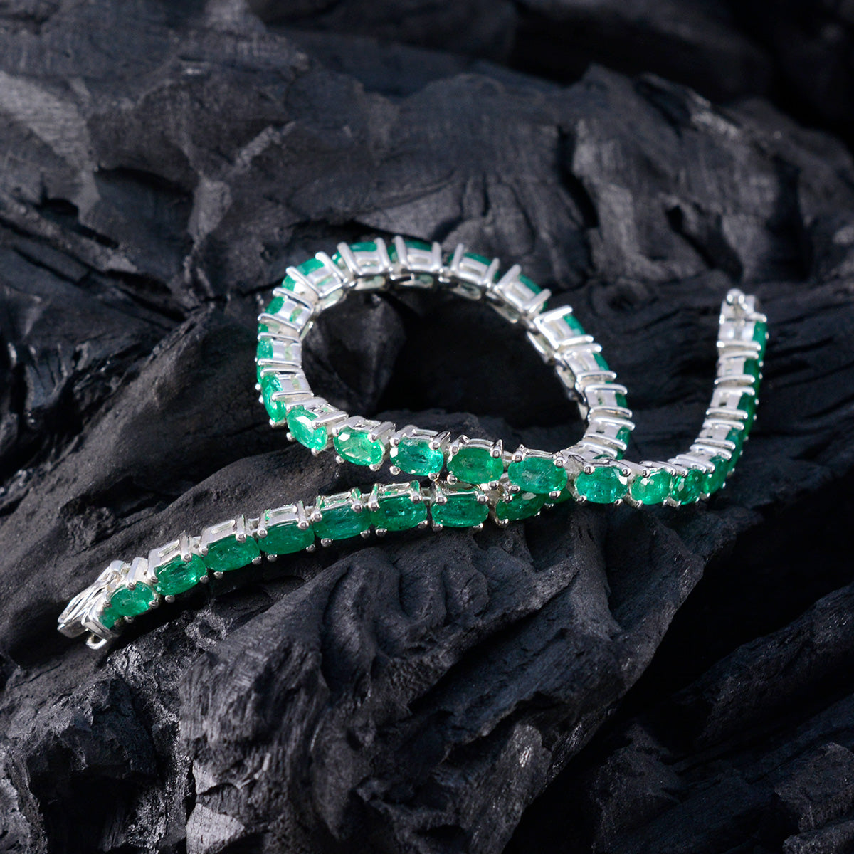 Emerald CZ Cat Day Tiny Green 925 Silver Tennis Bracelet