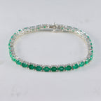 Emerald CZ Cat Day Tiny Green 925 Silver Tennis Bracelet