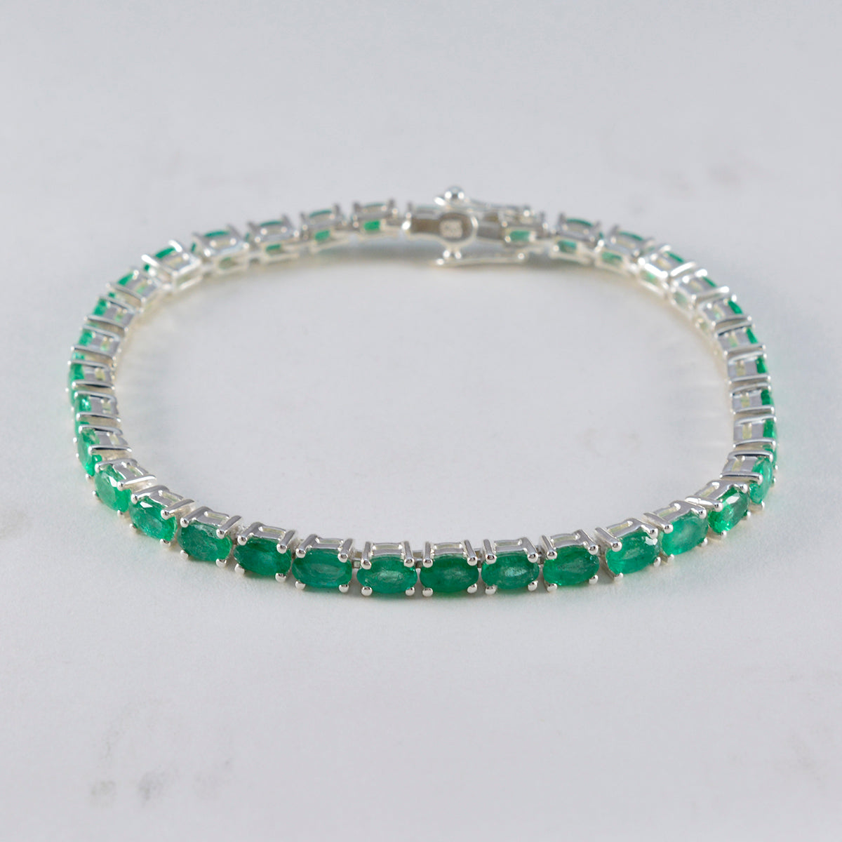 Emerald CZ Cat Day Tiny Green 925 Silver Tennis Bracelet