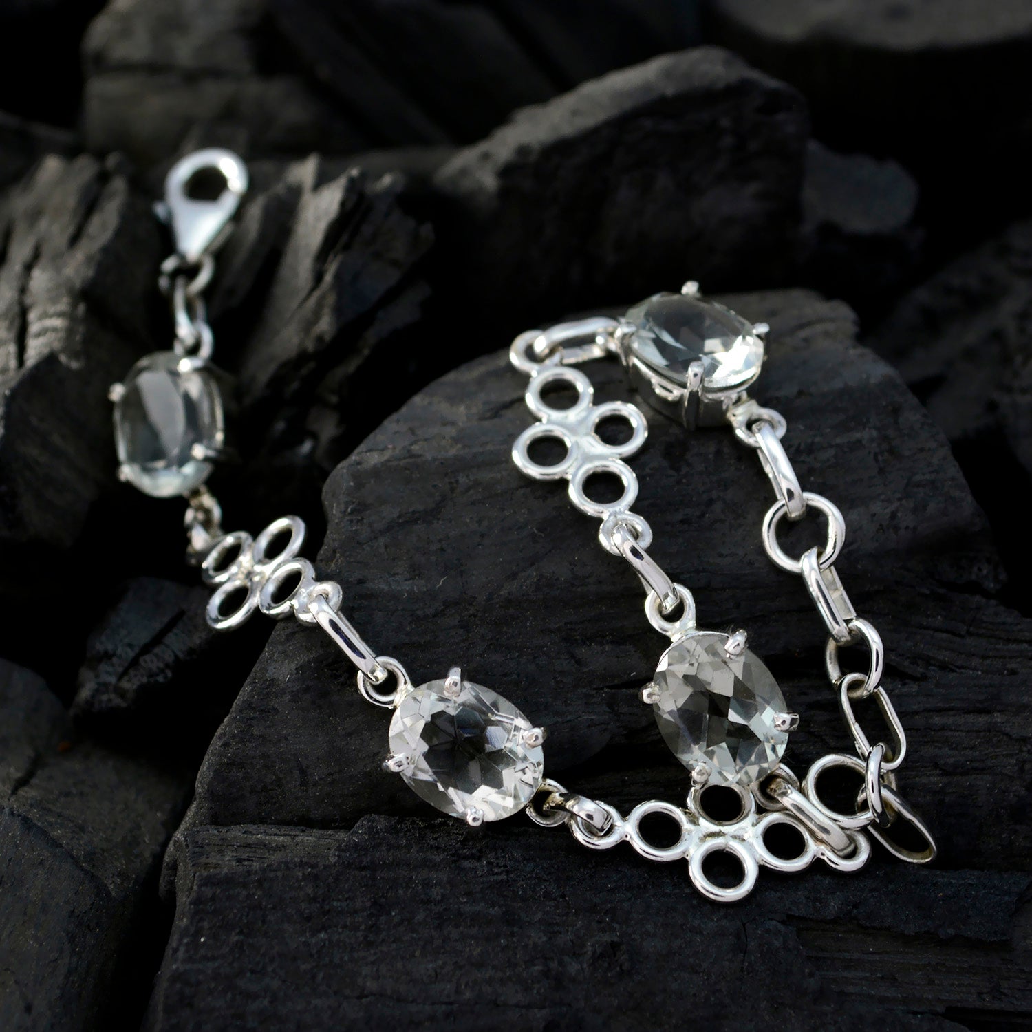 Green Amethyst Dance Day Dainty Light Green Sterling Silver Links Bracelet