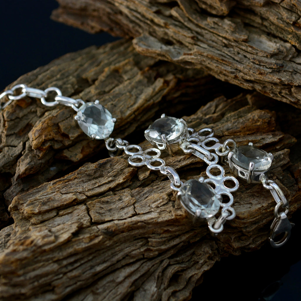 Green Amethyst Dance Day Dainty Light Green Sterling Silver Links Bracelet