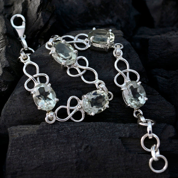 Green Amethyst Day of Friendship Featherlight Light Green 925 Silver Links Bracelet