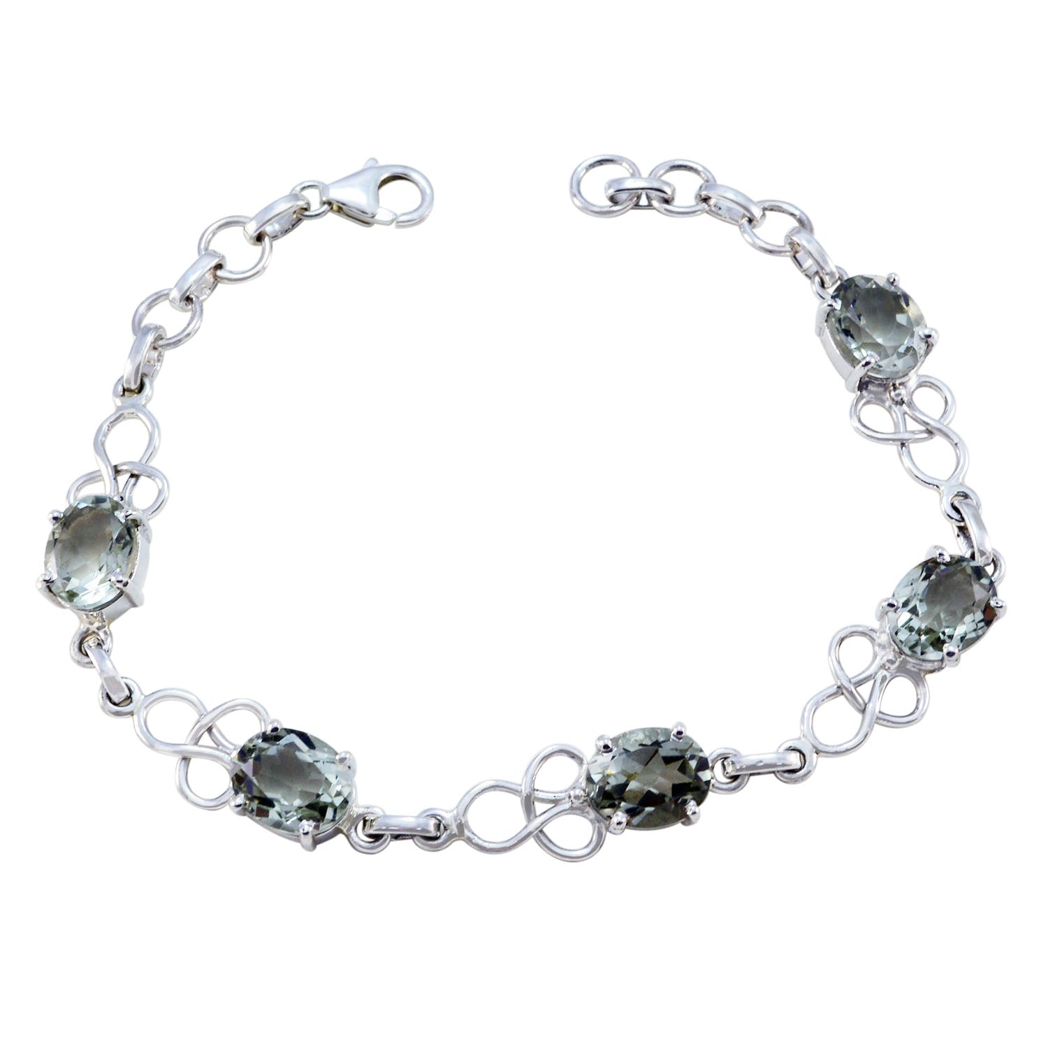 Green Amethyst Day of Friendship Featherlight Light Green 925 Silver Links Bracelet