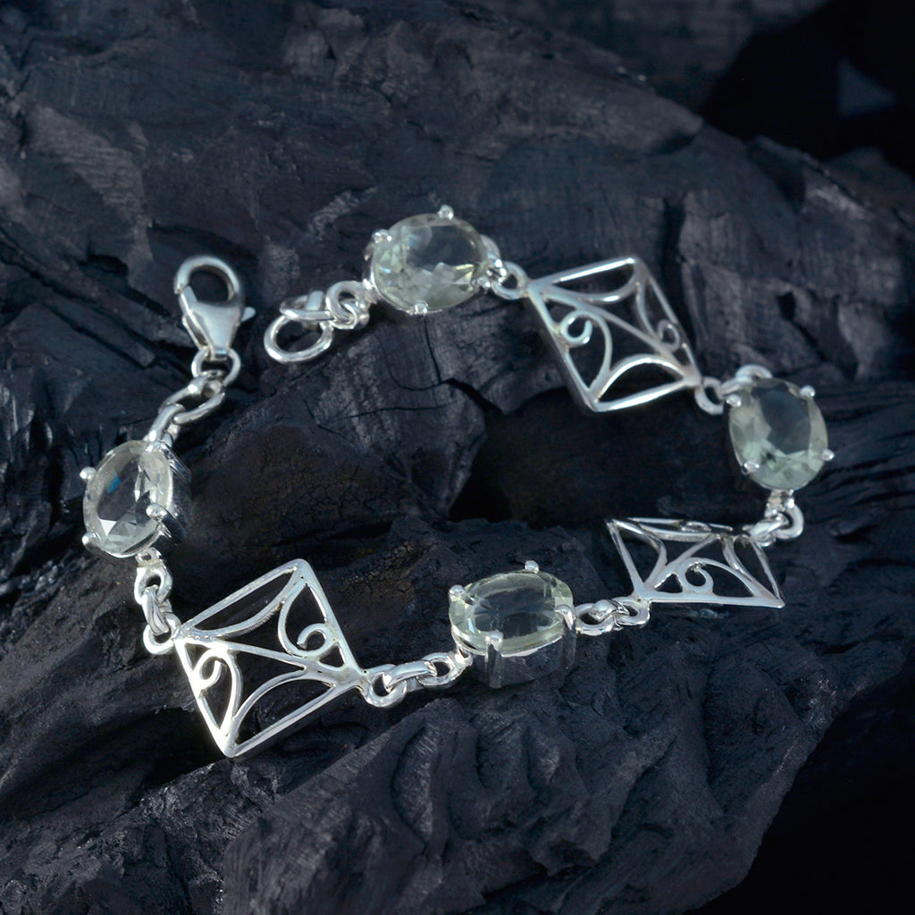 Green Amethyst Day of Happiness Featherlight Light Green Silver Links Bracelet