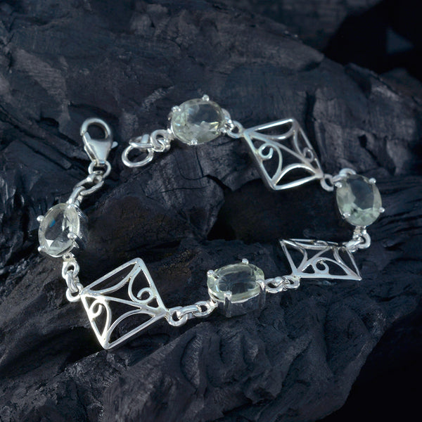 Green Amethyst Day of Happiness Featherlight Light Green Silver Links Bracelet