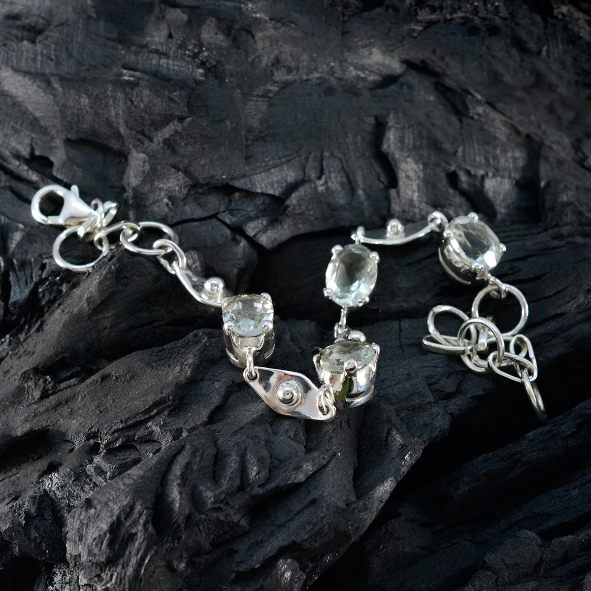 Green Amethyst Day of Light Slim Light Green Sterling Silver Links Bracelet