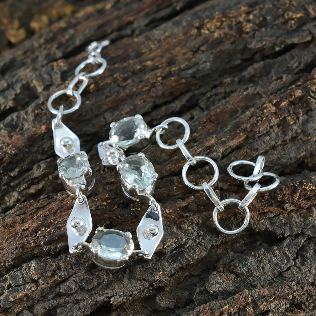 Green Amethyst Day of Light Slim Light Green Sterling Silver Links Bracelet