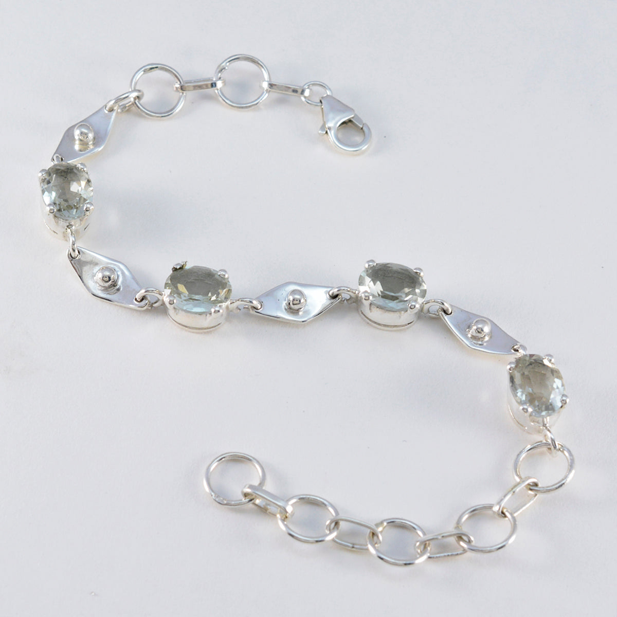 Green Amethyst Day of Light Slim Light Green Sterling Silver Links Bracelet