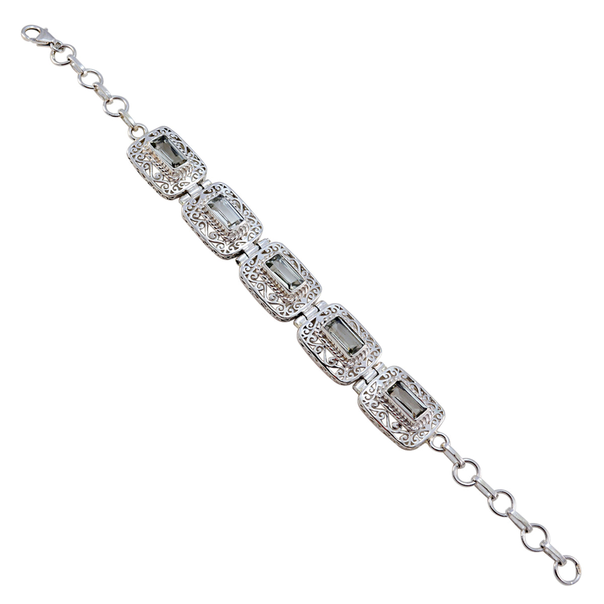 Green Amethyst Dog Day Mid-weight Light Green Silver Links Bracelet