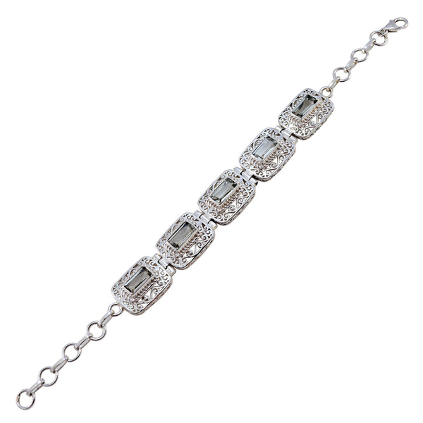 Green Amethyst Dog Day Mid-weight Light Green Silver Links Bracelet