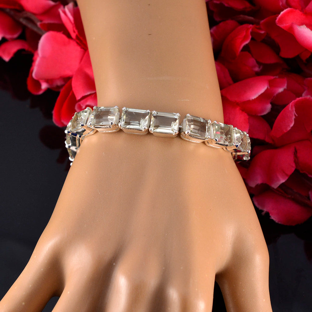 Green Amethyst Friendship Eye-catching Light Green Sterling Silver Tennis Bracelet