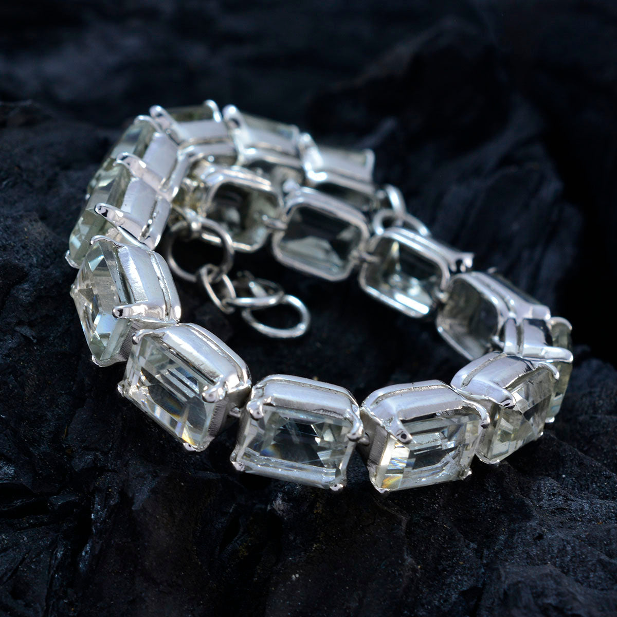 Green Amethyst Friendship Eye-catching Light Green Sterling Silver Tennis Bracelet