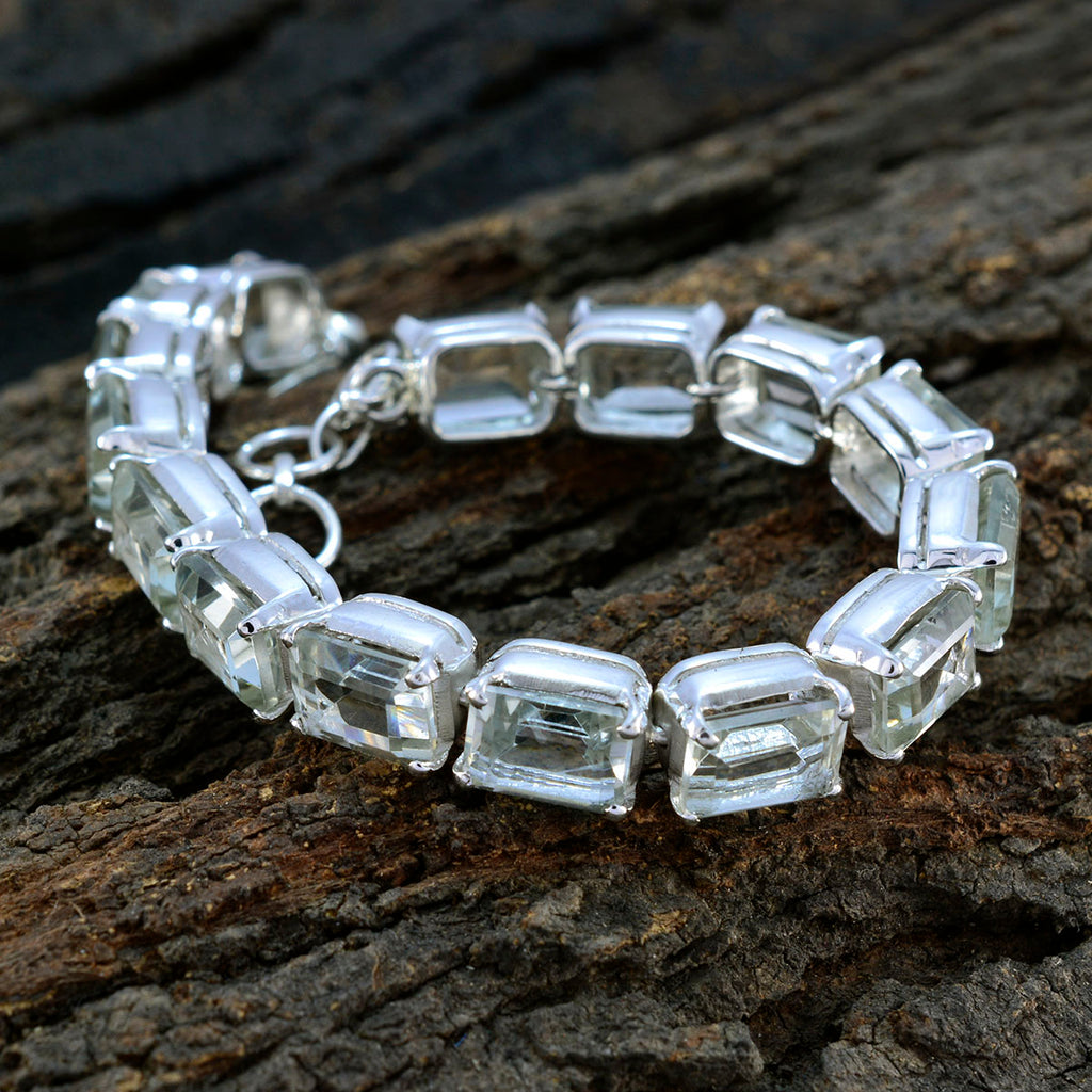 Green Amethyst Friendship Eye-catching Light Green Sterling Silver Tennis Bracelet