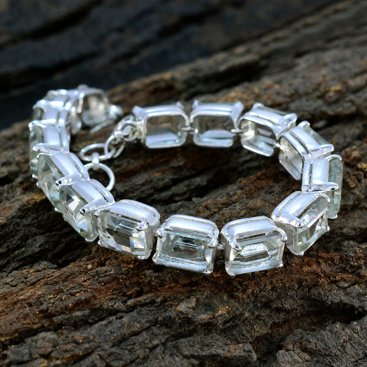 Green Amethyst Friendship Eye-catching Light Green Sterling Silver Tennis Bracelet