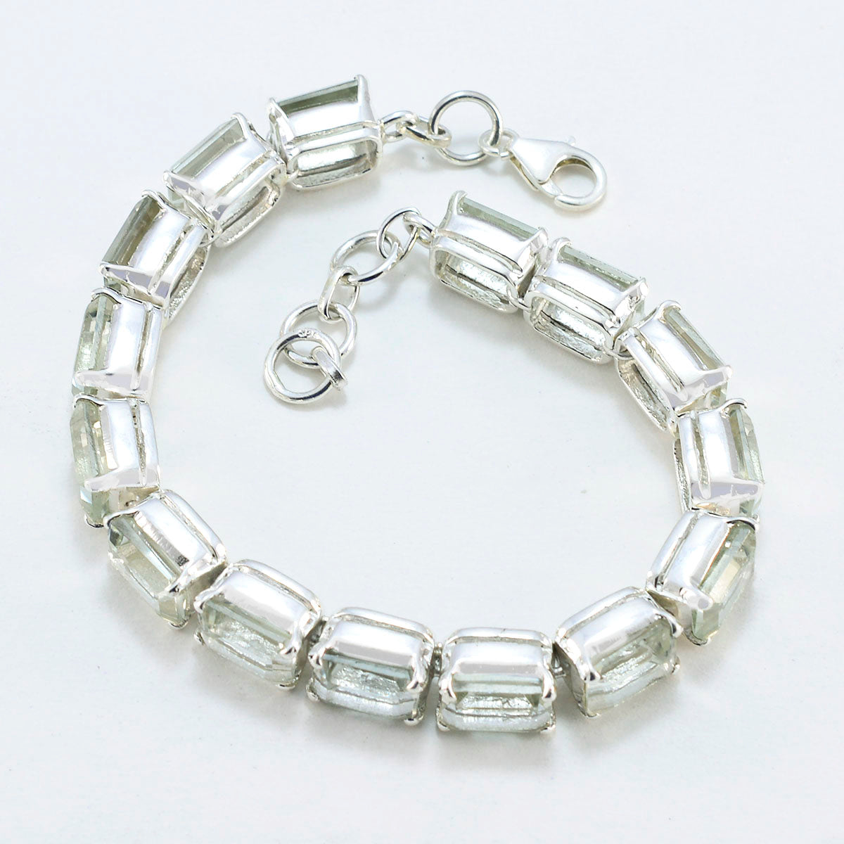 Green Amethyst Friendship Eye-catching Light Green Sterling Silver Tennis Bracelet