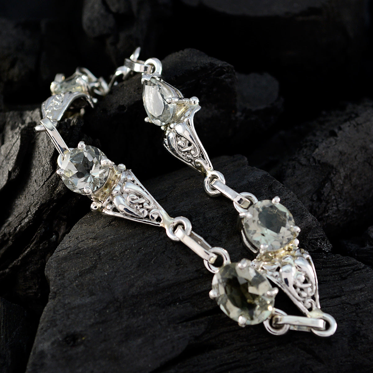 Green Amethyst sportsday Featherlight Light Green 92.5 Silver Links Bracelet