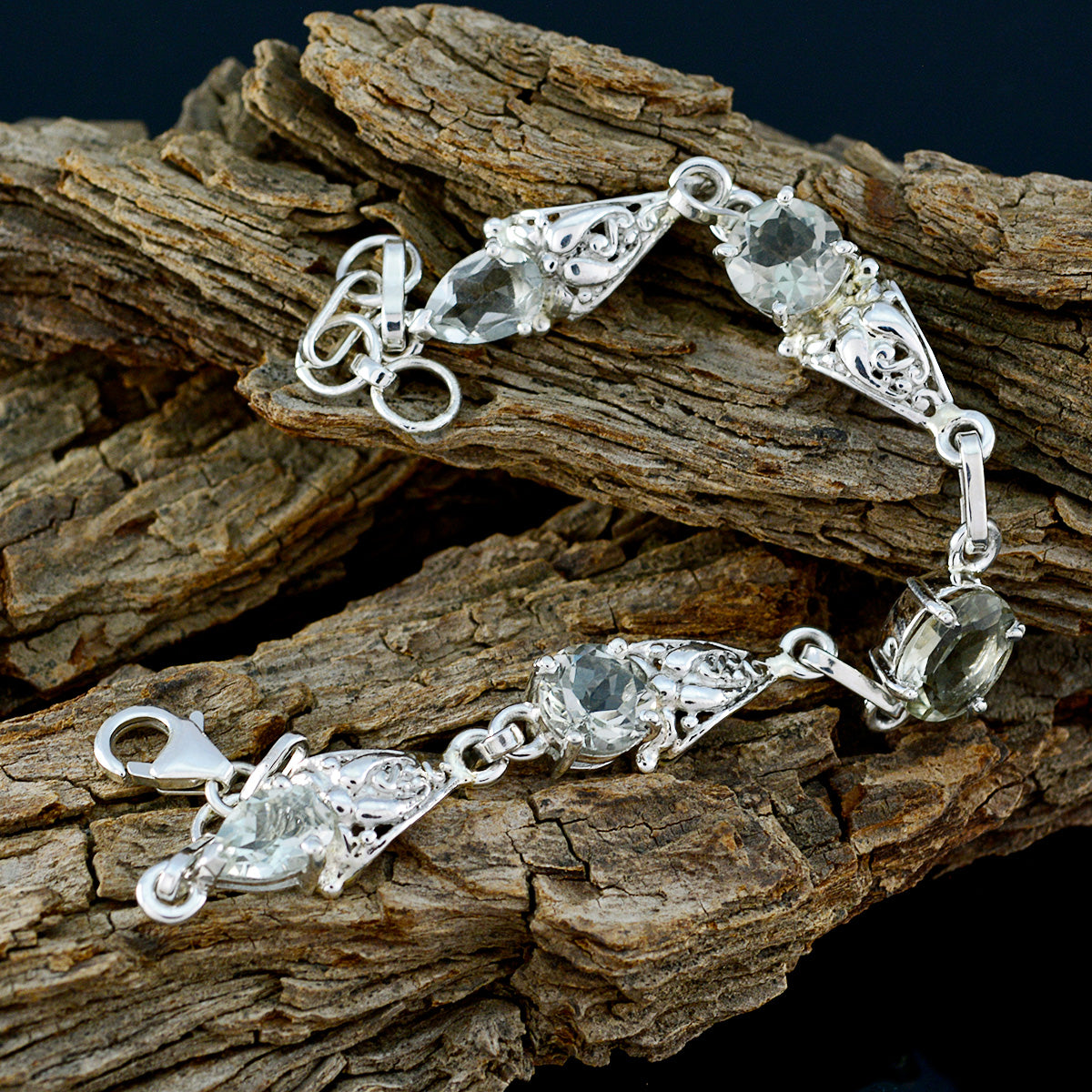 Green Amethyst sportsday Featherlight Light Green 92.5 Silver Links Bracelet