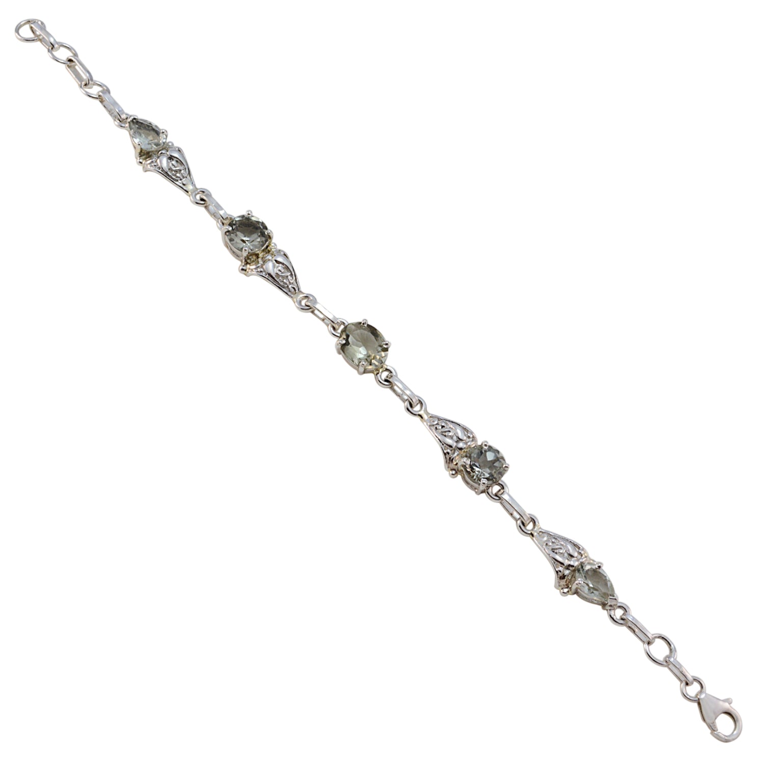 Green Amethyst sportsday Featherlight Light Green 92.5 Silver Links Bracelet
