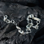 Green Amethyst Waffle Day Dainty Light Green Silver Links Bracelet