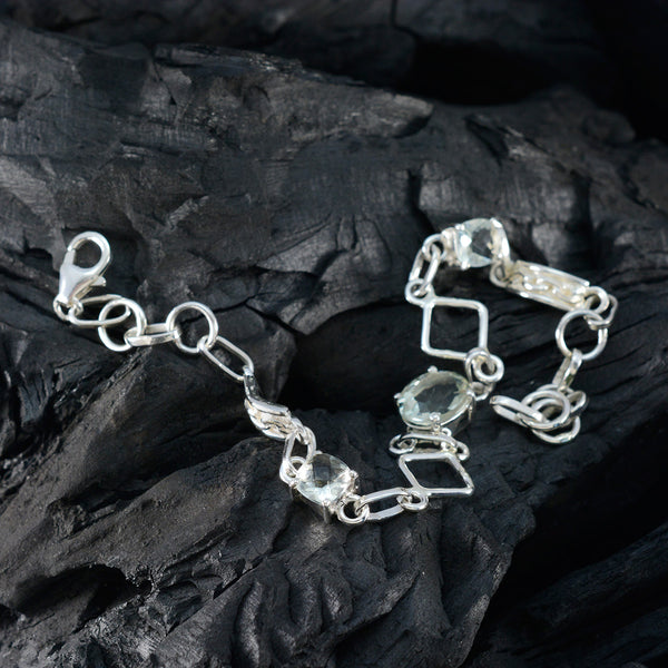 Green Amethyst Waffle Day Dainty Light Green Silver Links Bracelet