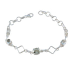 Green Amethyst Waffle Day Dainty Light Green Silver Links Bracelet